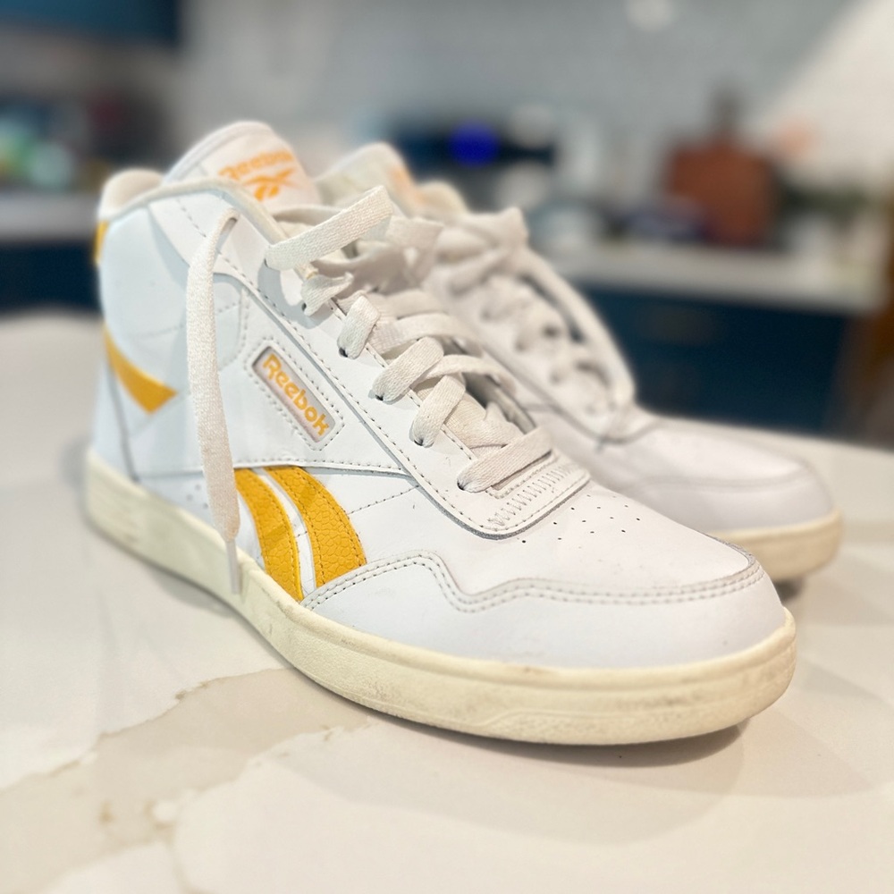 Reebok Women’s White Sneakers with Yellow Accents